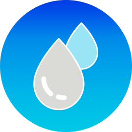 An illustration of two water droplets in a blue gradient circle.