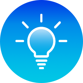 An illustration of a lit lightbulb in a blue gradient circle.