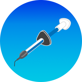 An illustration of a flowable syringe in a blue gradient circle.
